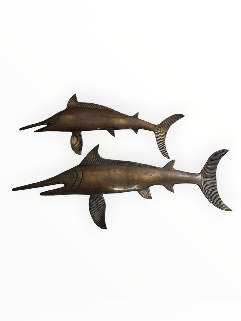 Vintage MCM brass marlin or swordfish wall sculpture art small